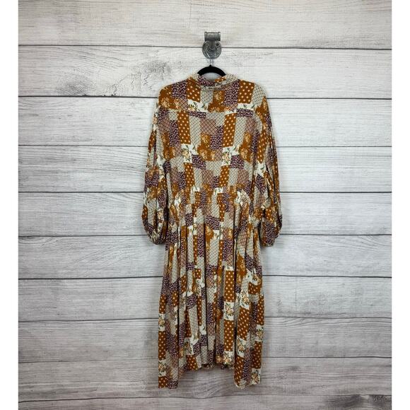 Meritt Plus Size Floral Fall Orange Tan Waisted Midi Dress Size 3XL - Picture 12 of 12